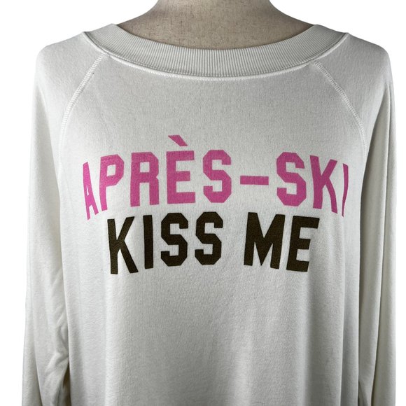 NWT WILDFOX Apres-Ski Kiss Me White Long Sleeve Sweatshirt Size Medium - Picture 6 of 11